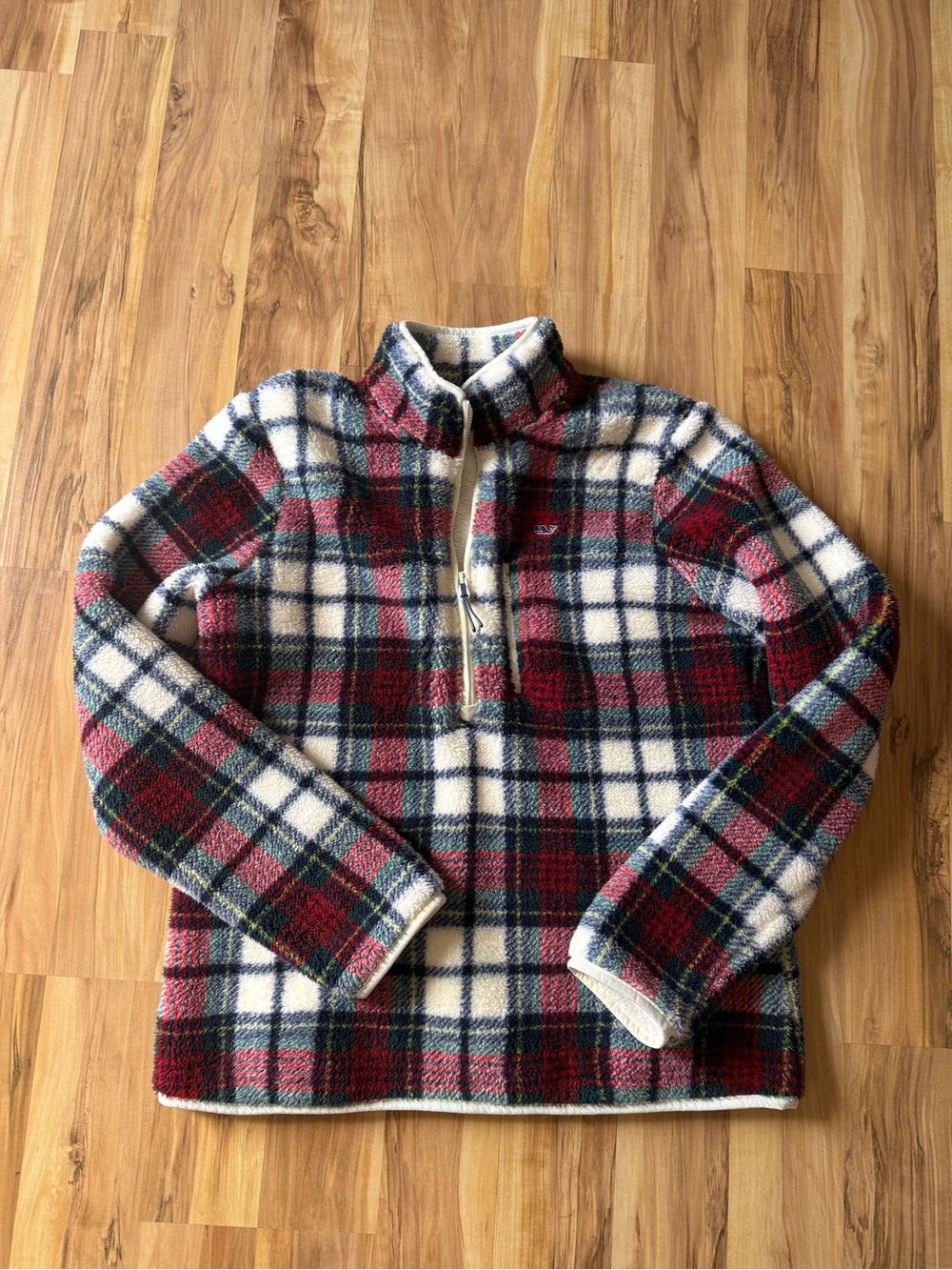 Vineyard Vines Red, Navy & White Plaid Zip-Up Fleece Pullover